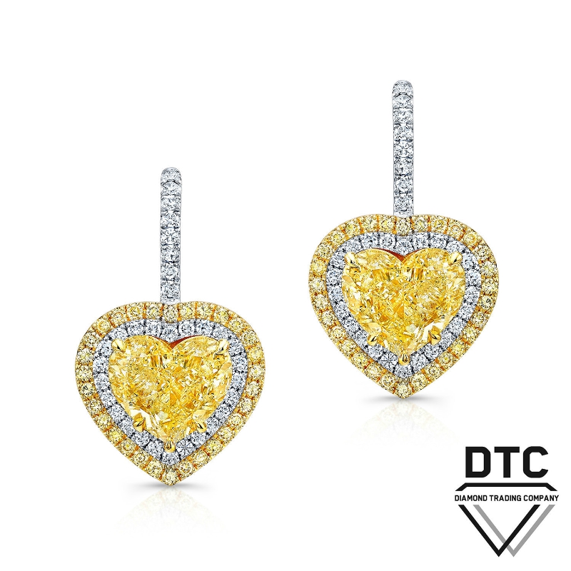 Heart-shape Fancy Yellow Diamond Earrings by DTC (PRNewsFoto/UBM Asia)